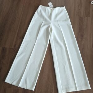 Mango White High-Rise Wide-Leg Trousers